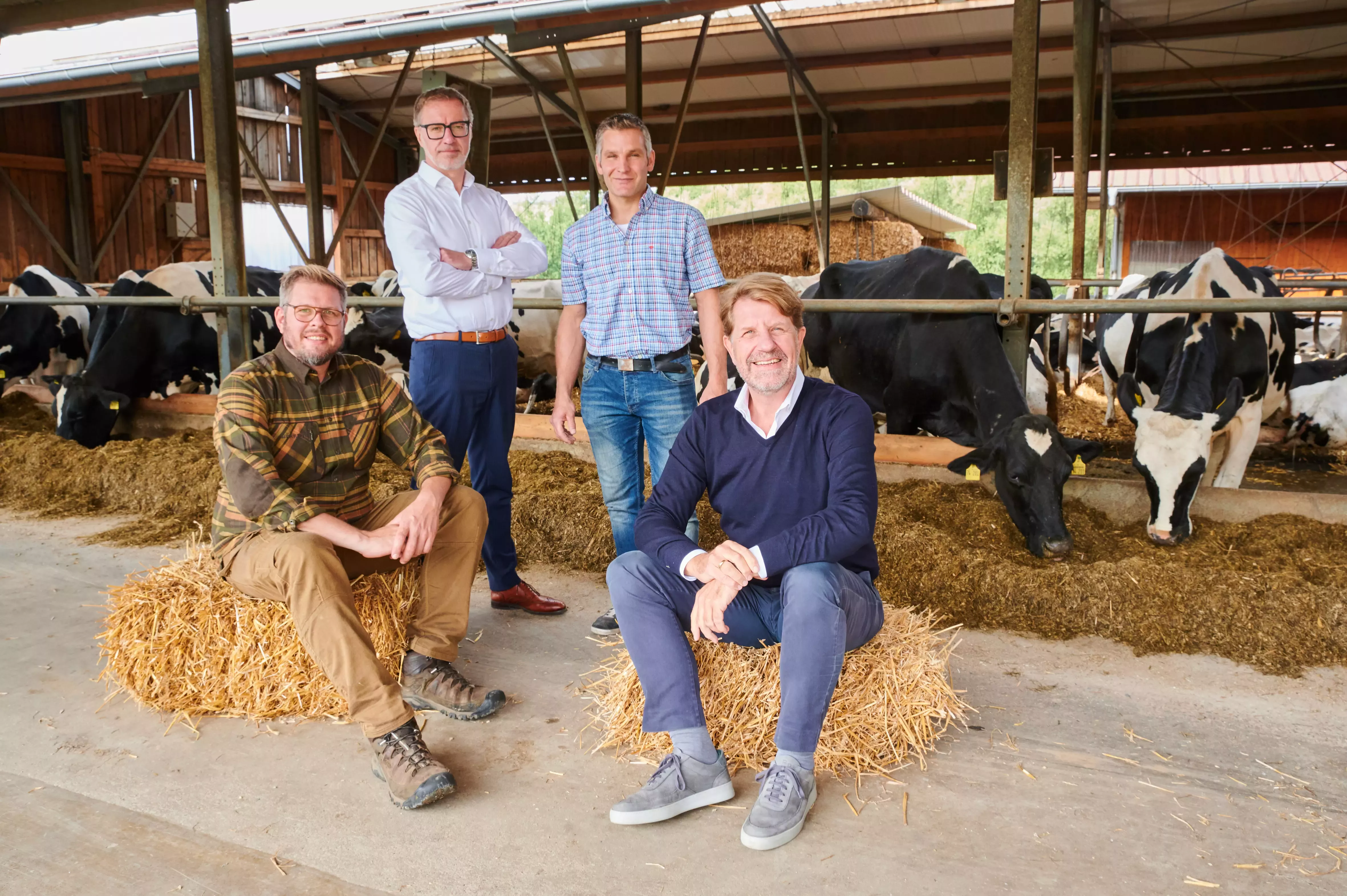 v.l.n.r.: Andreas Durst, Hochschule für Wirtschaft und Umwelt Nürtingen-Geislingen, Detlef Latka, CEO Hochwald, Mario Frese, Landwirt, Marc Boersch, Vorstandsvorsitzender Nestlé Deutschland