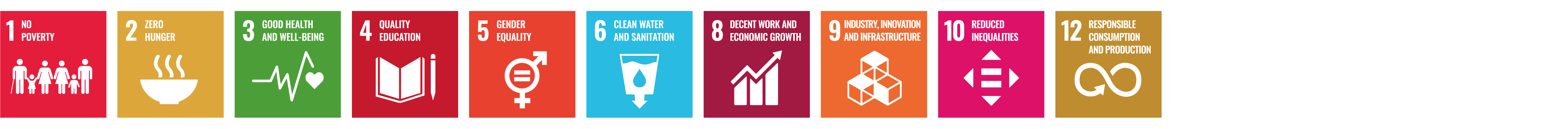 SDG Beiträge 1, 2, 3, 4, 5, 6, 8, 9, 10, 12